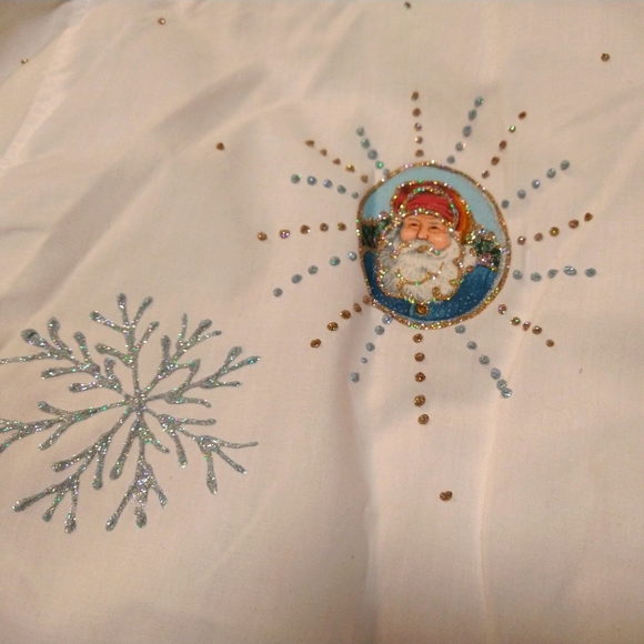Vintage Christmas Santa Deer Snowflake Glittery White Button Up Blouse Women's S - Picture 7 of 7